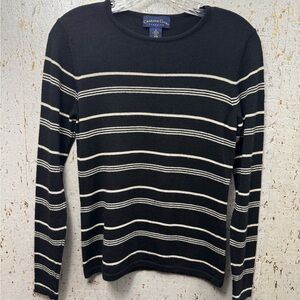 Charter Club 100% Merino Extrafine Wool Black Sweater with White Stripes